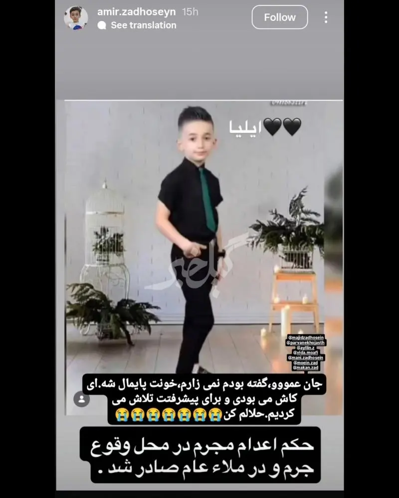 قاتل ایلیا به اعدام در ملاعام محکوم شد