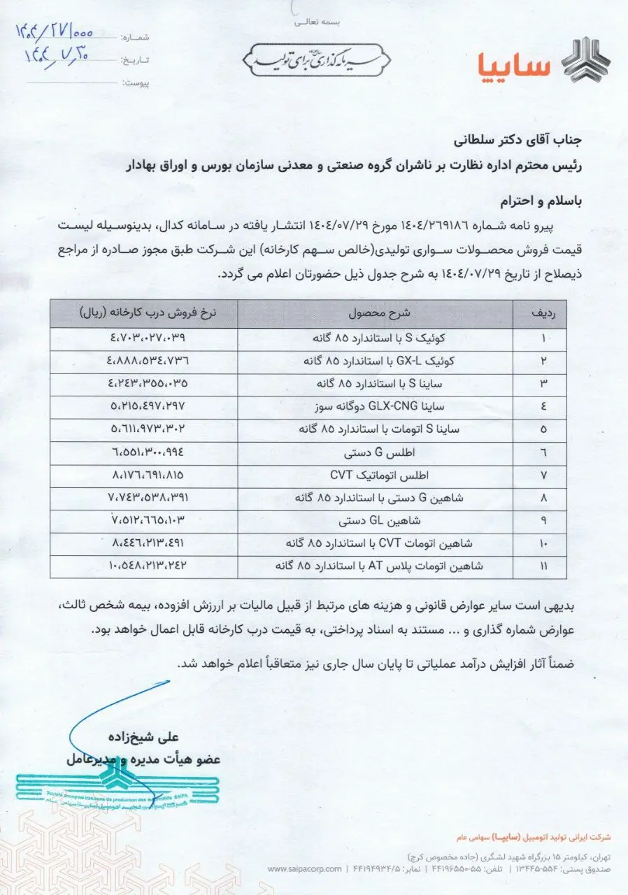 خودروهای سایپا رسما گران شدند