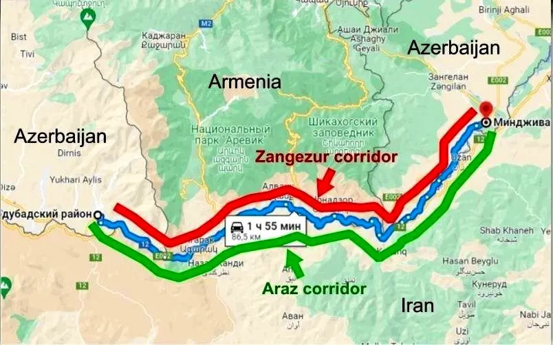 نقشه آمریکا در مرز جمهوری آذربایجان و ایران , جنگ ایران و اسرائیل در کریدور زنگزور