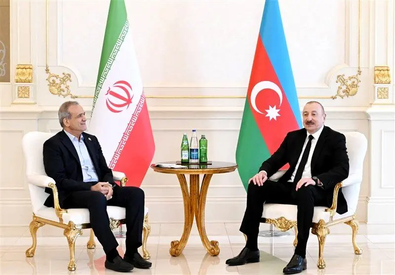 دیدار پزشکیان و علی اف پس از جنگ اسراییل در باکو +ویدئو