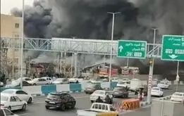 نمایی از آتش‌سوزی هولناک بازار جنت‌آباد از آسمان

