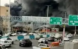 نمایی از آتش‌سوزی هولناک بازار جنت‌آباد از آسمان

