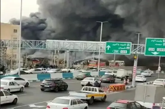 نمایی از آتش‌سوزی هولناک بازار جنت‌آباد از آسمان

