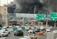 نمایی از آتش‌سوزی هولناک بازار جنت‌آباد از آسمان

